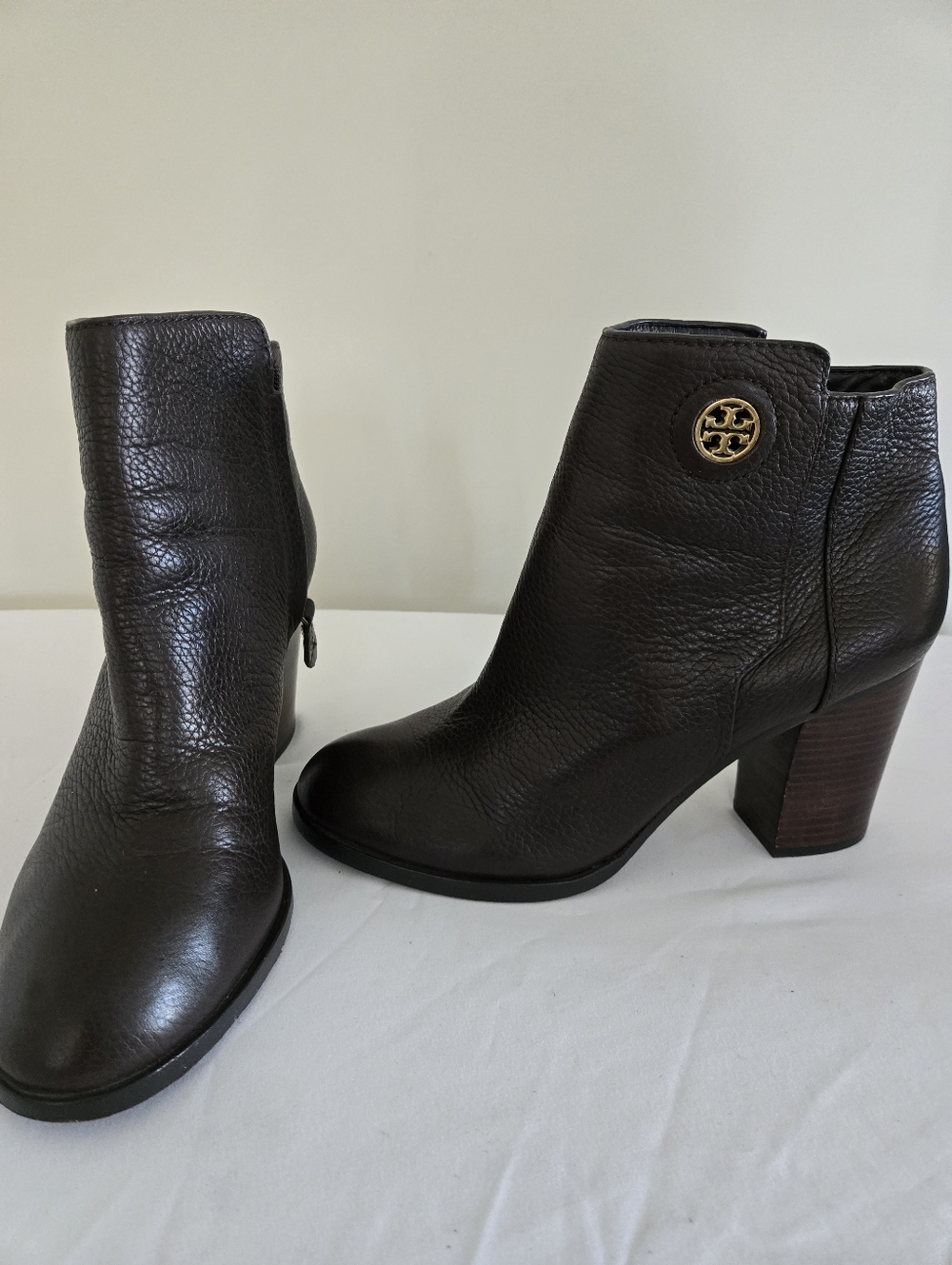 Tory Burch Dark Brown Leather Logo Ankle Booties